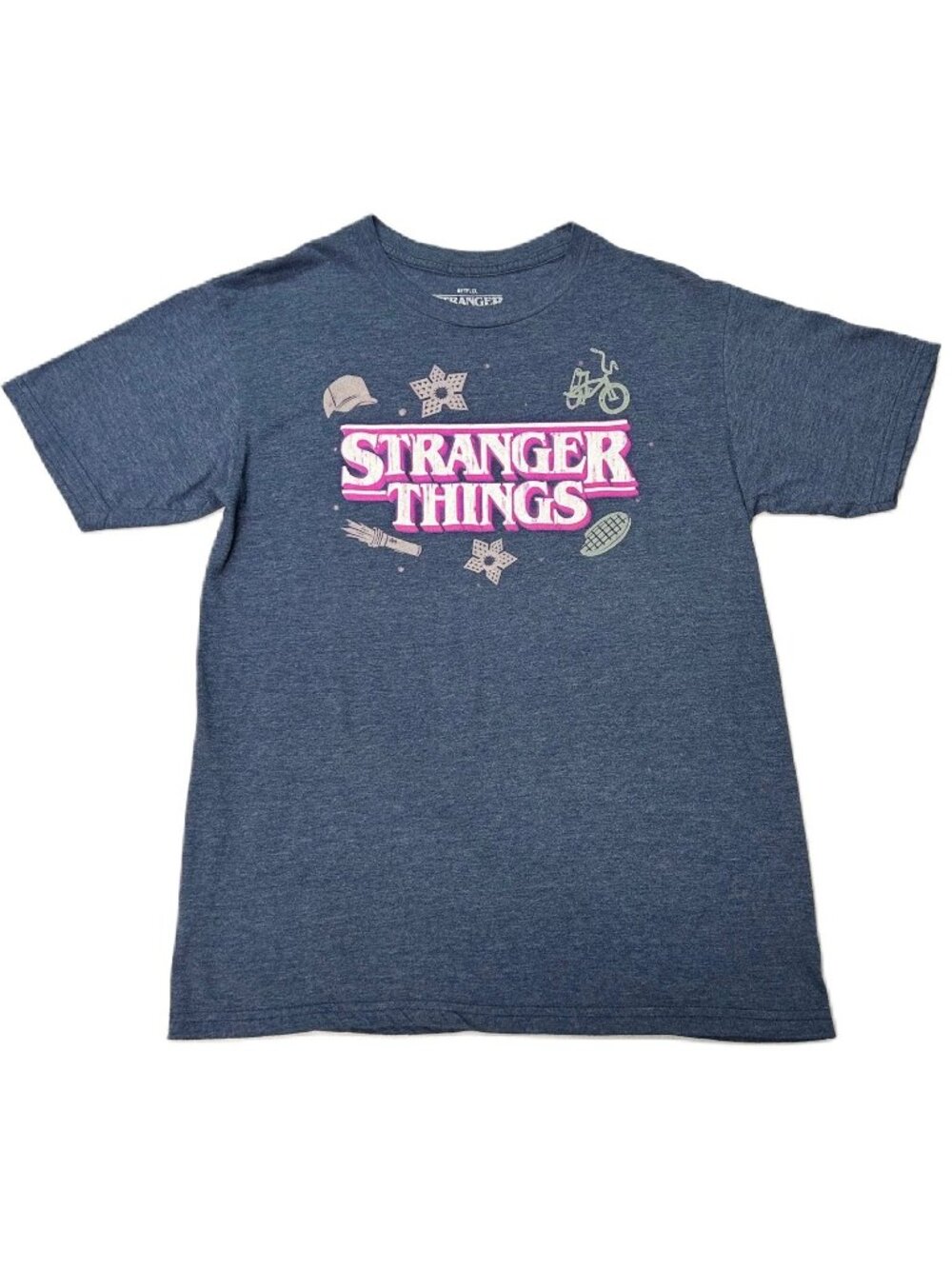 Stranger Things Spellout Graphic T‑Shirt Women’s XL Blue Netflix Tee‎